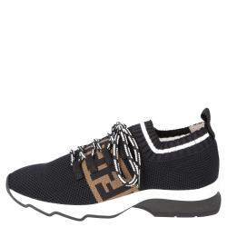 Pre Owned Fendi Black Mesh FF Rockoko low-top Sneakers Size EU 36
