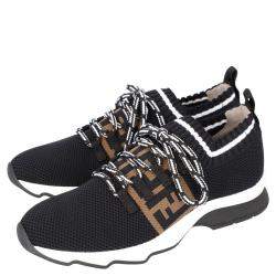 Pre Owned Fendi Black Mesh FF Rockoko low-top Sneakers Size EU 36