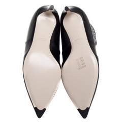 Pre Owned Fendi Black Leather And Knit Fabric Rockoko Pointed Toe Ankle Booties Size 37