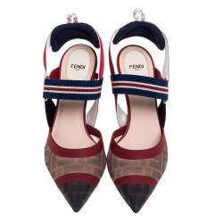 مملوكة مسبقًا Fendi Multicolor FF Print Mesh And Nylon Colibri Slingback Sandals Size 40