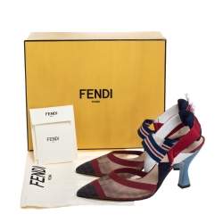 مملوكة مسبقًا Fendi Multicolor FF Print Mesh And Nylon Colibri Slingback Sandals Size 40