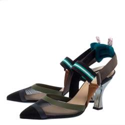 Fendi Multicolor Mesh And Fabric Colibri Slingback Pointed Toe Sandals Size 39.5