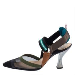 Fendi Multicolor Mesh And Fabric Colibri Slingback Pointed Toe Sandals Size 39.5