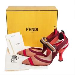 Fendi Red Mesh And Fabric Colibri Slingback Sandals Size 40