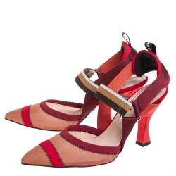 Fendi Red Mesh And Fabric Colibri Slingback Sandals Size 40