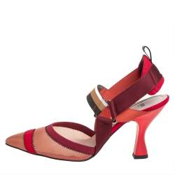 Fendi Red Mesh And Fabric Colibri Slingback Sandals Size 40