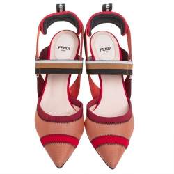 Fendi Red Mesh And Fabric Colibri Slingback Sandals Size 40
