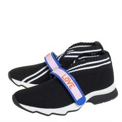 Pre Owned Fendi Black Knit Fabric Rockoko Low Top Sneakers Size 37