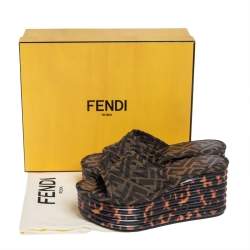 مملوكة مسبقًا Fendi Brown/Black Zucca Canvas Promenade Wedge Platform Slide Sandals Size 36.5