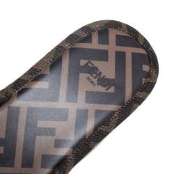 مملوكة مسبقًا Fendi Brown/Black Zucca Canvas Promenade Wedge Platform Slide Sandals Size 36.5