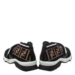 Pre Owned Fendi Brown/Black Knit Fabric And Rubber Strap Rockoko Sneakers Size 35