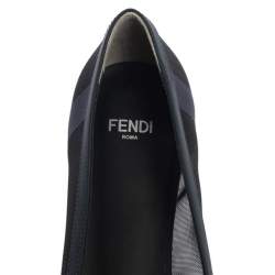 Pre Owned Fendi Black/Blue Mesh And Leather Flats Size 38.5