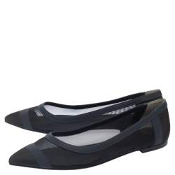 Pre Owned Fendi Black/Blue Mesh And Leather Flats Size 38.5