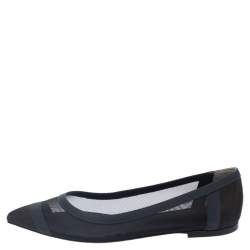 Pre Owned Fendi Black/Blue Mesh And Leather Flats Size 38.5