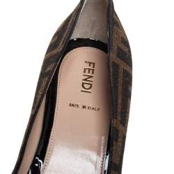 Pre Owned Fendi Brown Zucca Canvas Patent Leather  Wedge Pumps Size 37.5