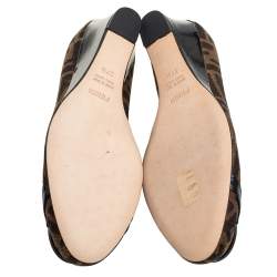 Pre Owned Fendi Brown Zucca Canvas Patent Leather  Wedge Pumps Size 37.5