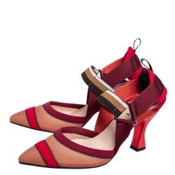 Fendi Multicolor Mesh And Fabric Colibri Slingback Sandals Size 36