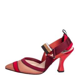 Fendi Multicolor Mesh And Fabric Colibri Slingback Sandals Size 36