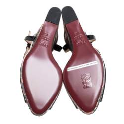 Pre Owned Fendi Black Patent Leather Printed Wedge T-Strap Sandals Size 36