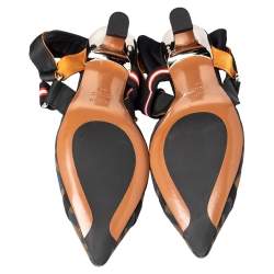 Pre Owned Fendi Brown/Black Zucca Mesh And Leather Colibri Slingback Sandals Size 38