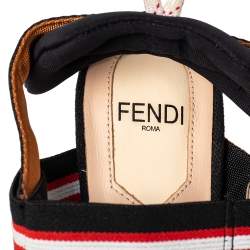 Pre Owned Fendi Brown/Black Zucca Mesh And Leather Colibri Slingback Sandals Size 38