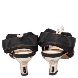 Pre Owned Fendi Brown/Black Zucca Mesh And Leather Colibri Slingback Sandals Size 38