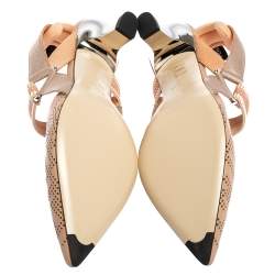 Fendi Beige Perforated Leather Colibri Slingback Pointed Toe Sandals Size 38