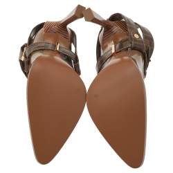 Pre Owned Fendi Brown Patent Leather And FF Coated Canvas Buckled Strap Décolleté Pumps Size 37.5