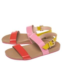 Pre Owned Fendi Multicolor Patent Leather Slingback Flat Sandals Size 40