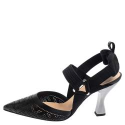 Pre Owned Fendi Black Perforated Leather Colibri Slingback Pointed Toe Sandals Size 40