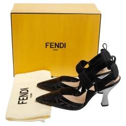Pre Owned Fendi Black Perforated Leather Colibri Slingback Pointed Toe Sandals Size 40