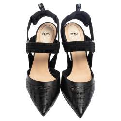 Pre Owned Fendi Black Perforated Leather Colibri Slingback Pointed Toe Sandals Size 40
