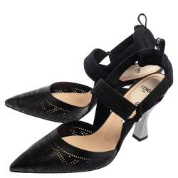 Pre Owned Fendi Black Perforated Leather Colibri Slingback Pointed Toe Sandals Size 40