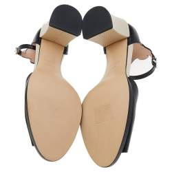 Pre Owned Fendi Black/Beige Laser Cut Leather Block Heel Ankle Strap Sandals Size 39