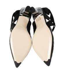 Pre Owned Fendi Black Leather And Canvas Colibri Slingback Sandals Size 37.5