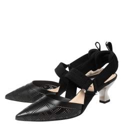 Pre Owned Fendi Black Leather And Canvas Colibri Slingback Sandals Size 37.5