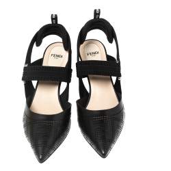 Pre Owned Fendi Black Leather And Canvas Colibri Slingback Sandals Size 37.5