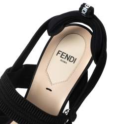 Pre Owned Fendi Black Leather And Canvas Colibri Slingback Sandals Size 37.5