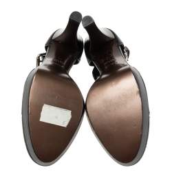 Pre Owned Fendi Black Leather T-Strap Platform Pumps Size 38