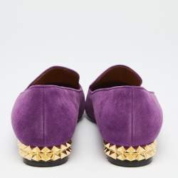 Pre Owned Fendi Purple Suede Studded Heel Smoking Slippers Size 39