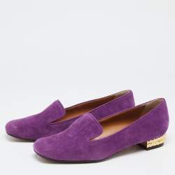 Pre Owned Fendi Purple Suede Studded Heel Smoking Slippers Size 39