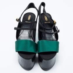 Pre Owned Fendi Tricolor Canvas Platform Sandals Size 36 