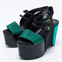 Pre Owned Fendi Tricolor Canvas Platform Sandals Size 36 