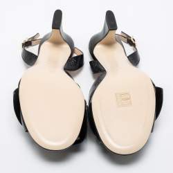Pre Owned Fendi Black Leather karligraphy Buckle Slingback Sandals 39