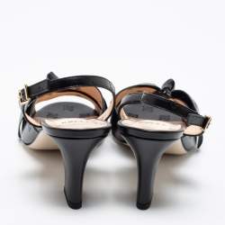 Pre Owned Fendi Black Leather karligraphy Buckle Slingback Sandals 39