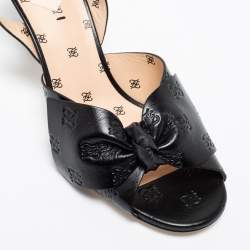 Pre Owned Fendi Black Leather karligraphy Buckle Slingback Sandals 39