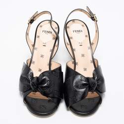 Pre Owned Fendi Black Leather karligraphy Buckle Slingback Sandals 39