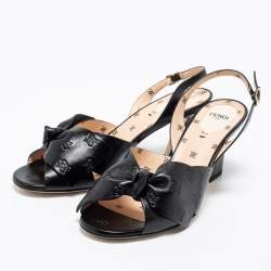 Pre Owned Fendi Black Leather karligraphy Buckle Slingback Sandals 39