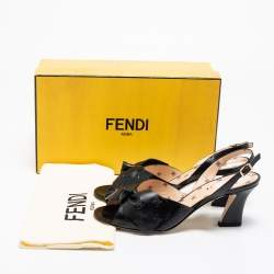 Pre Owned Fendi Black Leather karligraphy Buckle Slingback Sandals 39