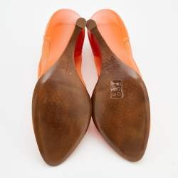 Pre Owned  Fendi Orange Mesh And Leather Ankle Wrap Cut Out Peep Toe Wedge Pumps Size 41